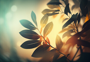 Fototapeta na wymiar Simple light background with diffuse foliage shadow blurs. Ai generated.