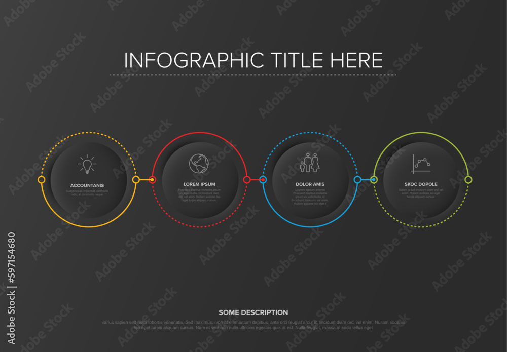 Poster minimalistic four circle steps elements template with dark background