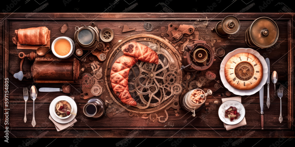 Aufkleber a continental breakfast captured from above in space was generated by ai - generative ai.