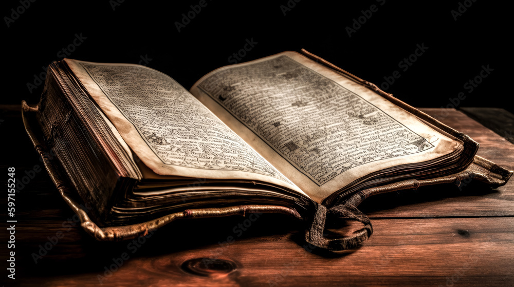 Poster an ancient book was opened - generative ai.