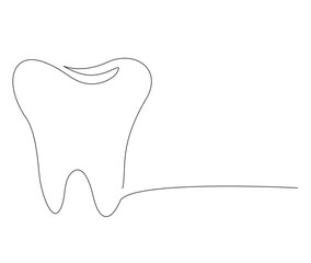 Continuous line art drawing of tooth. Dentist orthodontics - tooth single line art drawing vector illustration. Editable stroke.
