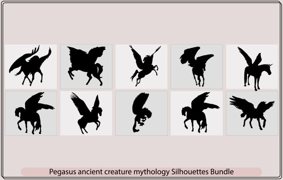 Pegasus Icon Silhouette Illustration,Vector flat pegasus silhouette isolated on white background,Pegasus icon isolated on white background. Vector art.