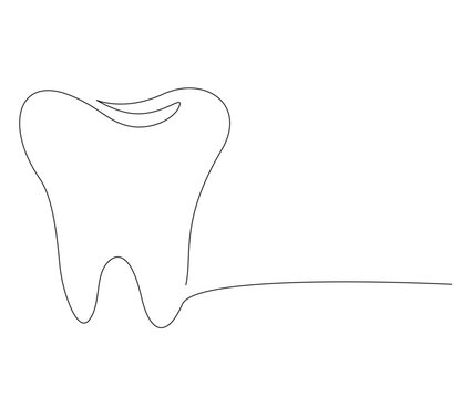 recommend clip art: Continuous line art drawing of tooth. Dentist orthodontics - tooth single line art drawing vector illustration. Editable stroke.
                    