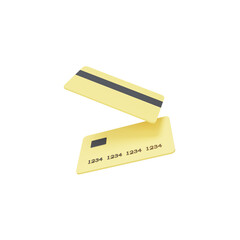 3D credit cards isolated on transparent background. Online payment concept. Money saving. Financial transactions and money transfer. Online shopping and cash back. Yellow. 3D rendering for web, ui