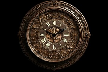 Fototapeta na wymiar Vintage clock engraved design PNG with transparency. Generative AI