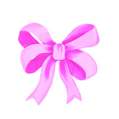 Watercolor pink ribbon bow. Festive pink bow