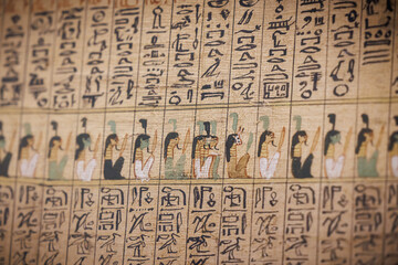 Ancient Egyptian hieroglyphs on papyrus - Cairo