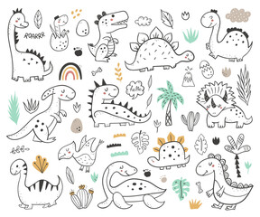 Collection of cute hand drawn dinosaurs
