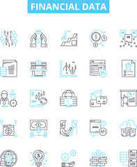 Financial data vector line icons set. Finance, Data, Analysis, Investment, Bank, Accounting, Markets illustration outline concept symbols and signs