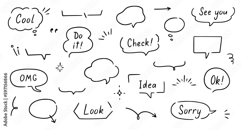 Aufkleber balloon text frame decoration set. simple hand drawn pen line speech bubble, cloud, balloon frame fo