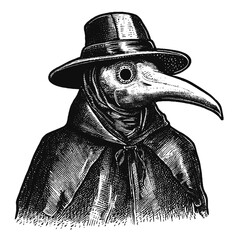 plague doctor engraving illustration, plague doctor sketch