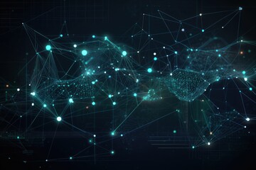 Big data technology and data science. Data scientist querying, analysing and visualizing complex data set on virtual screen. Data flow concept. Neural network, artificial intelligence, ML, analytics.
