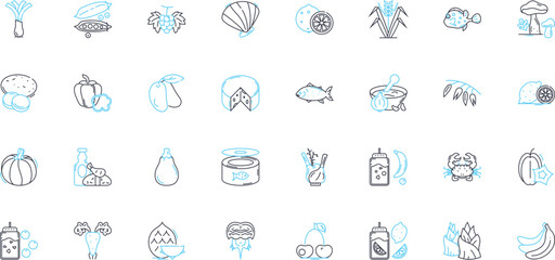 Organic energy linear icons set. Renewables, Sustainable, Natural, Holistic, Thrive, Nourish, Balance line vector and concept signs. Vitality,Clean,Cleanse outline illustrations