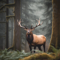 Male deer standing in the woods. Created using ai generative. 