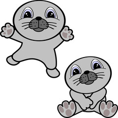 chibi baby seal character cartoon pack in vector format