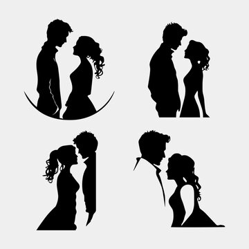 Vector silhouette of happy couple isolated on white background