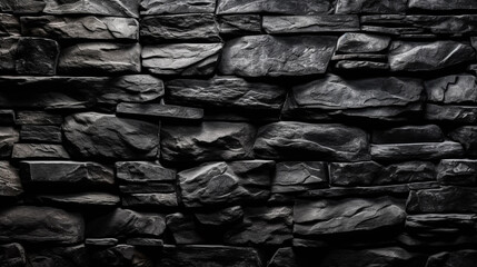 Pattern black color of modern style design decorative uneven cracked real stone wall surface. Generative Ai