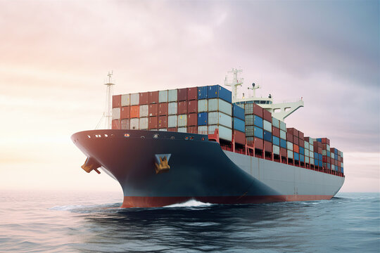 International container cargo ship, freight transportation, shipping, nautical vessel, generative ai.