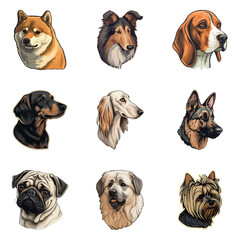 Dog Stickers Flat Icon Set Isolated On White Background