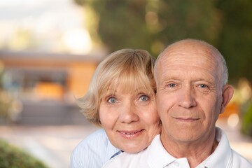 Love happy old couple posing on outdoor