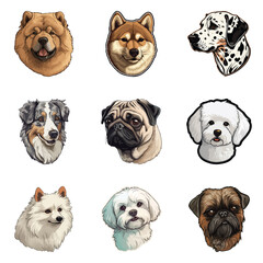 Dog Stickers Flat Icon Set Isolated On White Background