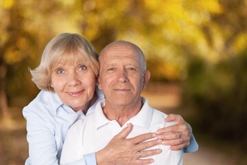 Love happy old couple posing on outdoor