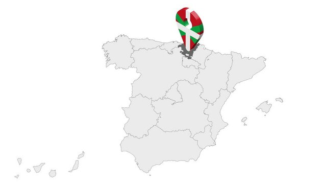 Location Basque Country on map Spain. 3d Navarre flag map marker location pin. Map of Spain showing different parts. Animated map Autonomous communities of Spain. 4K.  Video