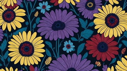 Fototapeta na wymiar Gerberas colorful Floral Pattern. generative ai