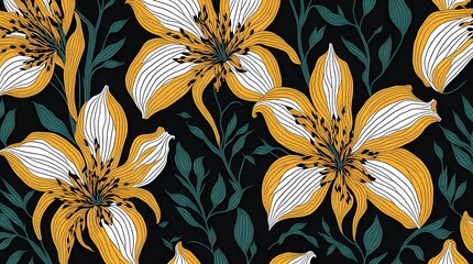 Orange lillies Floral Pattern. generative ai
