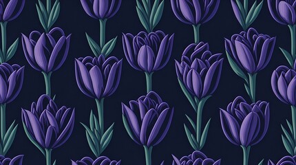 Purple Tulips Floral Pattern. generative ai