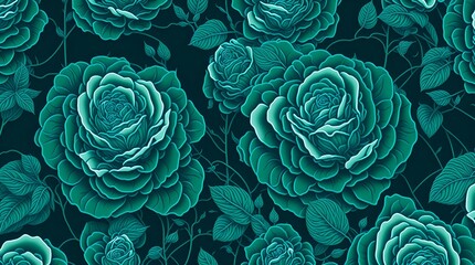 Green Roses Floral Pattern. generative ai