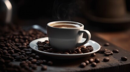 Obraz na płótnie Canvas Cup with hot coffee on table of a bar