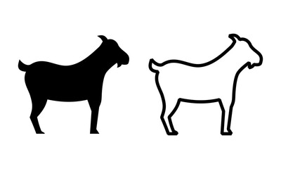 Goat icon with black and white color isolated in white background. Simple illustration of goat for eid al adha design and for web design.