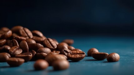 Coffee beans on solid color background