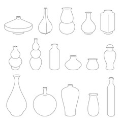 Outline vases collection set isolated on white. Vintage classic pottery vector illustration.