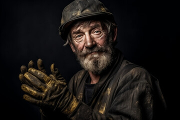 Obraz premium Generative Ai of a miner portrait with muddy face.