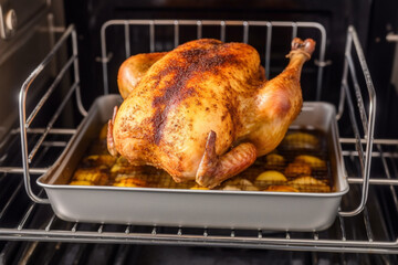 Fototapeta premium Thanksgiving country dinner table with turkey. Generative AI. 