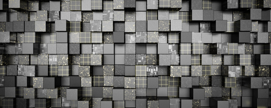 Dark gray abstract geometric background. Monochrome stylish background in elegant simple modern minimal style. luxury background. Business background. Technological background. 3D rendering. © Alexander