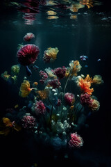 Fototapeta na wymiar Generative AI of colorful flowers under water