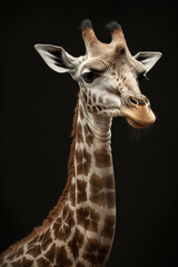 Generative Ai, portrait of a giraffe on black background. 