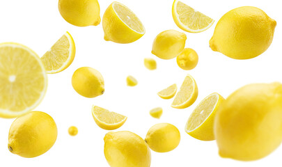 Flying delicious lemon fruits, cut out