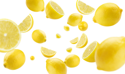 Flying delicious lemon fruits, cut out