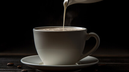 cup of coffee on black background 