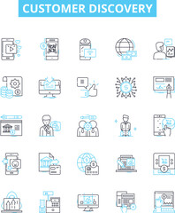 Customer discovery vector line icons set. Research, Insights, Customers, Feedback, Validation, Interviews, Analysis illustration outline concept symbols and signs