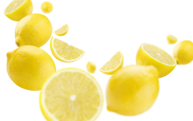 Flying delicious lemon fruits, cut out