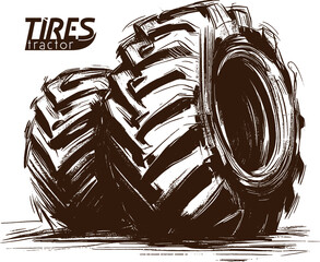 tractor tires vector drawing in one color tires for agricultural machinery - obrazy, fototapety, plakaty