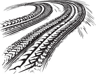 drawing curved tracks from the tires of a passing car vector black and white