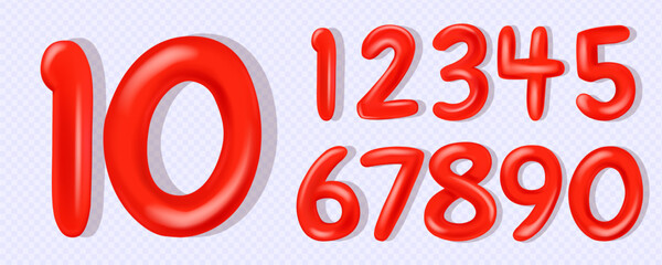 Red Number Balloons 0 to 9. Red Volume 3d render numbers. Party, birthday, celebrate anniversary and wedding or for your unique selling poster, banner ads.