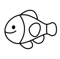 Cute tropical summer fish doodle outline icon