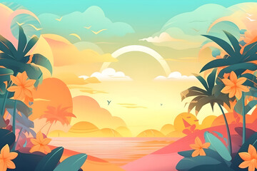 Fototapeta na wymiar Illustration with a summer beach background. Generated AI